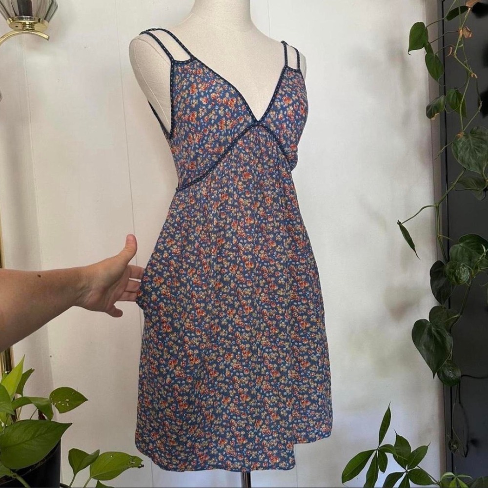 Xheleration Floral A-Line Slip Mini Dress Blue Red Orange Boho XS